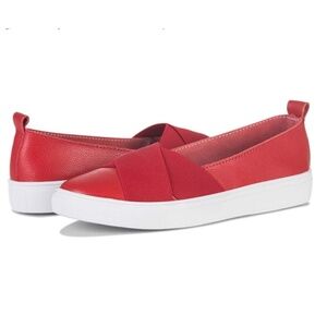 SUNROLAN red leather criss cross flats 6